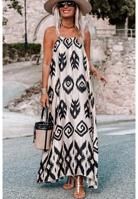 Black Western Aztec Printed Fashion Vacation Sundress - Image 2