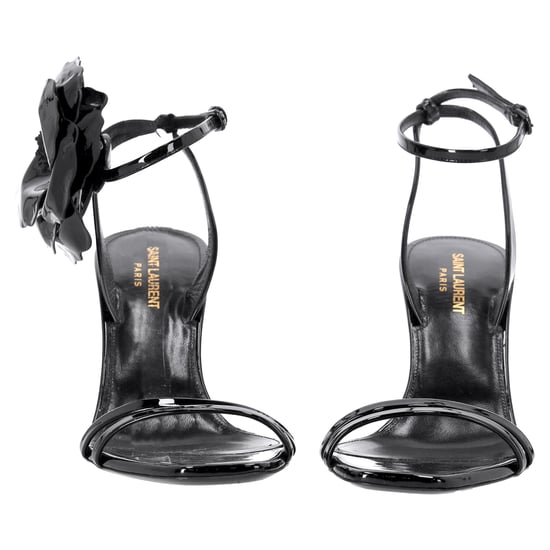 Saint Laurent Amber Flower-corsage Sandalen In Zwart Glanzend Leer - Image 3