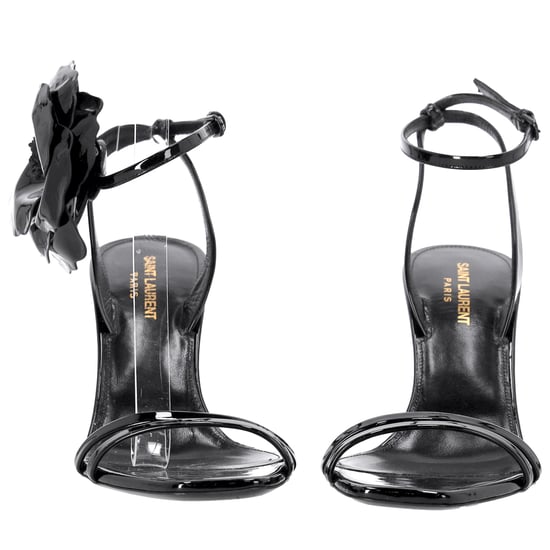 Saint Laurent Amber Flower-corsage Sandalen In Zwart Glanzend Leer - Image 5