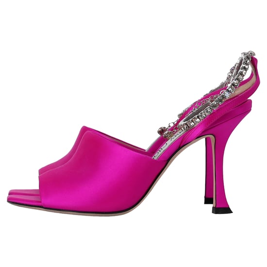 Jimmy Choo Saeda 90 Sandalen met Kristallen Ketting Versiering in Roze Satijn - Image 2