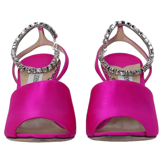 Jimmy Choo Saeda 90 Sandalen met Kristallen Ketting Versiering in Roze Satijn - Image 3