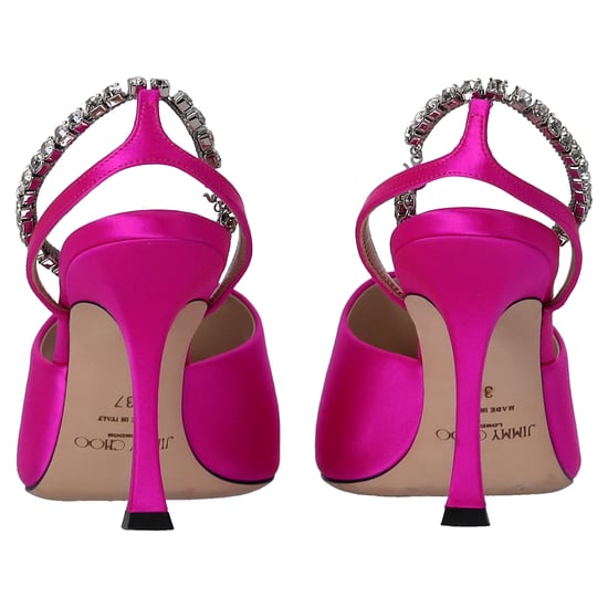 Jimmy Choo Saeda 90 Sandalen met Kristallen Ketting Versiering in Roze Satijn - Image 4