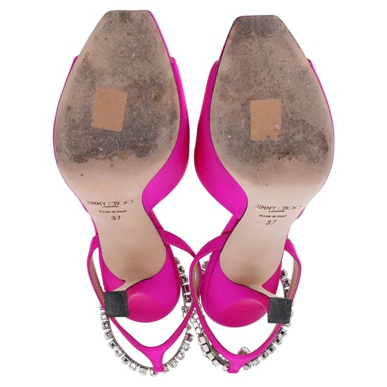 Jimmy Choo Saeda 90 Sandalen met Kristallen Ketting Versiering in Roze Satijn - Image 6