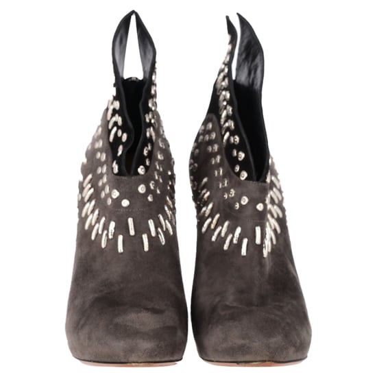 Alaïa Winged Embellished Heeled Ankle Boots in Grey and Black Suede - Image 2