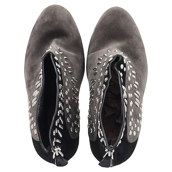 Alaïa Winged Embellished Heeled Ankle Boots in Grey and Black Suede - Image 3