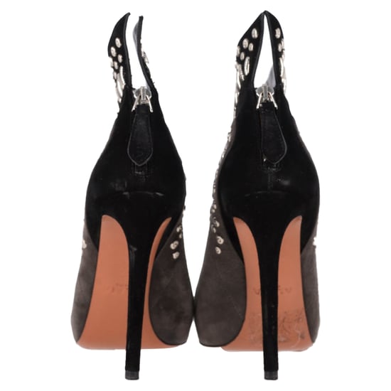 Alaïa Winged Embellished Heeled Ankle Boots in Grey and Black Suede - Image 5