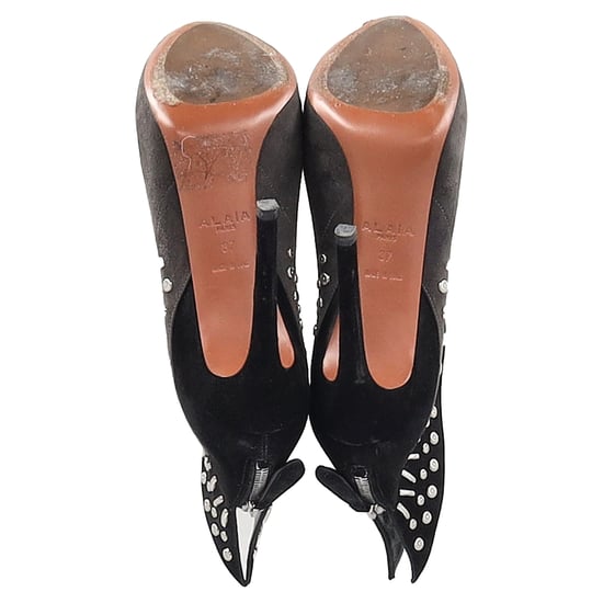 Alaïa Winged Embellished Heeled Ankle Boots in Grey and Black Suede - Image 6