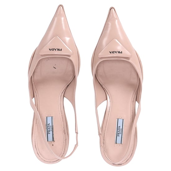 Prada Spazzolato Triangle Logo Pointed Toe 45mm Slingback Pumps in Beige Leather - Image 5