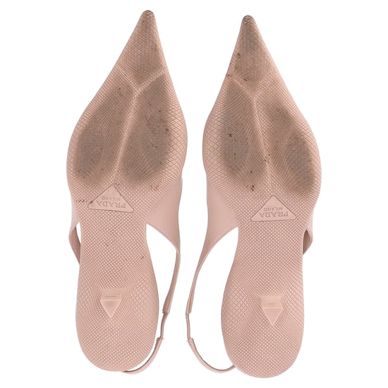 Prada Spazzolato Triangle Logo Pointed Toe 45mm Slingback Pumps in Beige Leather - Image 6