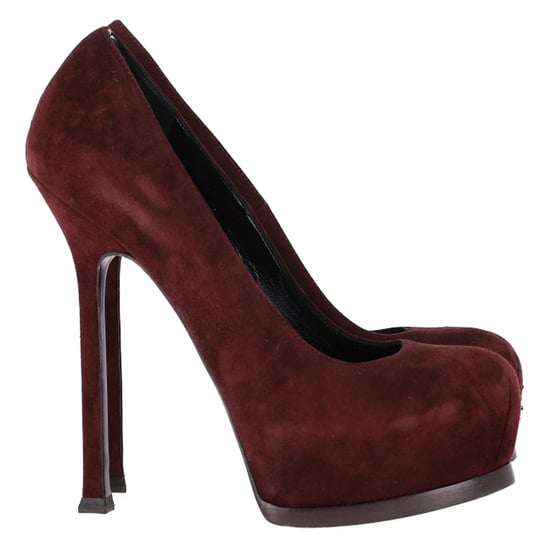 Saint Laurent Tribtoo Platform Pumps in Burgundy Suede - Image 1