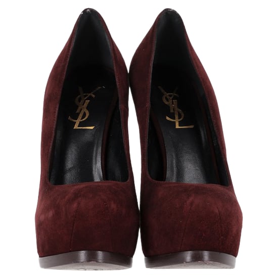 Saint Laurent Tribtoo Platform Pumps in Burgundy Suede - Image 2