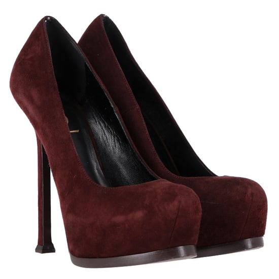 Saint Laurent Tribtoo Platform Pumps in Burgundy Suede - Image 4