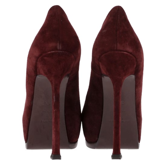 Saint Laurent Tribtoo Platform Pumps in Burgundy Suede - Image 5