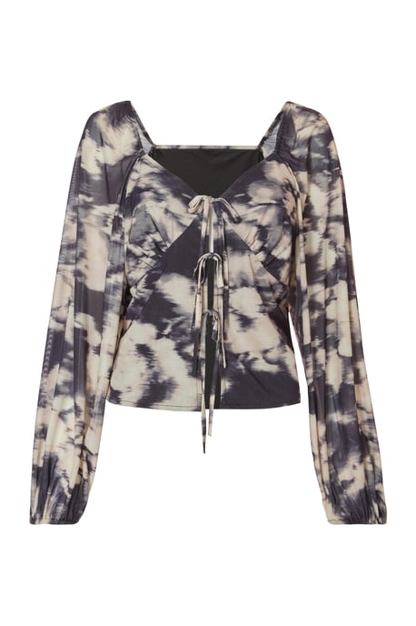 Black Marble Print Tie Front Top - Image 2