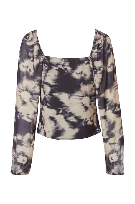 Black Marble Print Tie Front Top - Image 5