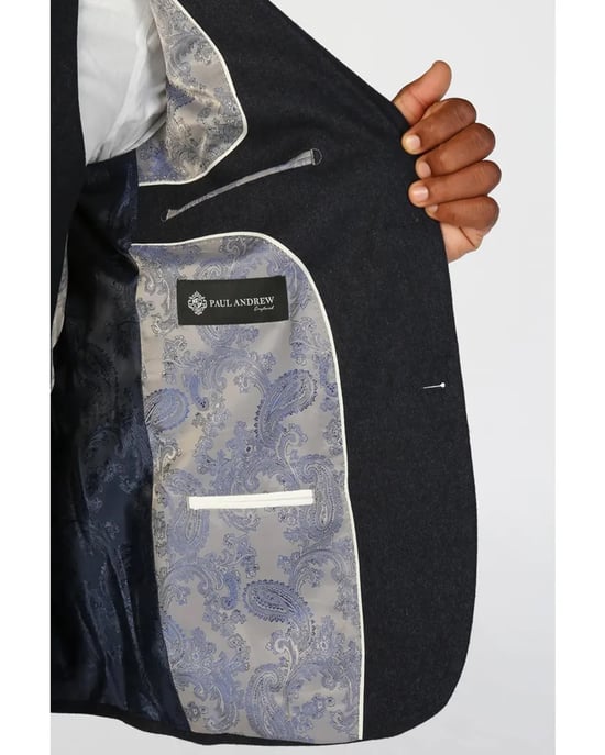 Marineblauwe formele blazer van wolmix tweed voor heren - Image 4