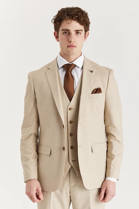 Men's Beige Lightweight Summer Single-Breasted Blazer - Image 1