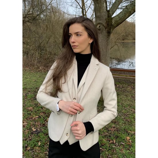 Crèmekleurige getailleerde damesblazer van wolmix tweed - Image 2