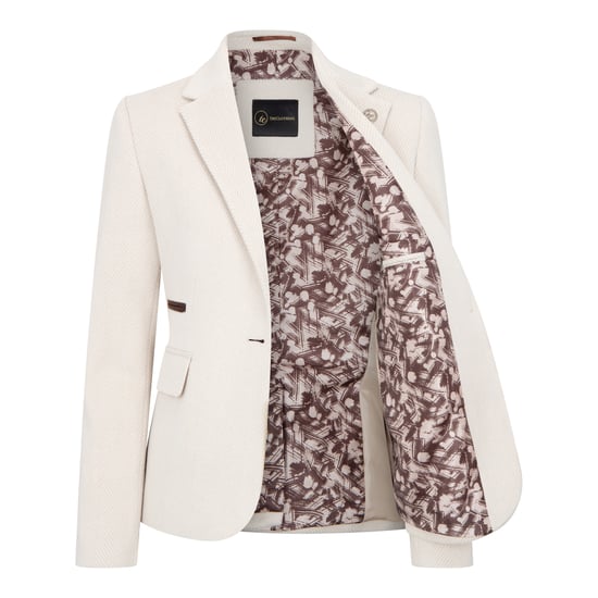 Crèmekleurige getailleerde damesblazer van wolmix tweed - Image 3