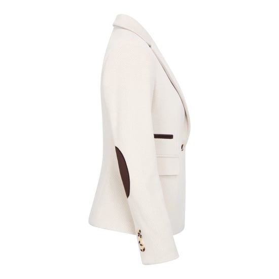 Crèmekleurige getailleerde damesblazer van wolmix tweed - Image 5