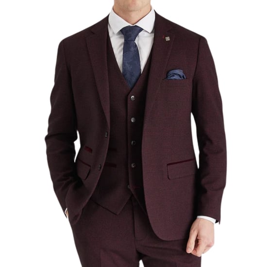Men's Wine Suit Blazer Prince Of Wales Formal Blazer - Image 2