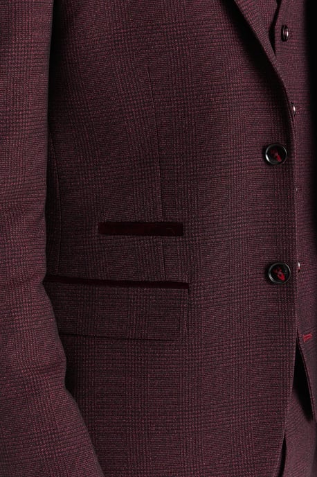 Men's Wine Suit Blazer Prince Of Wales Formal Blazer - Image 4