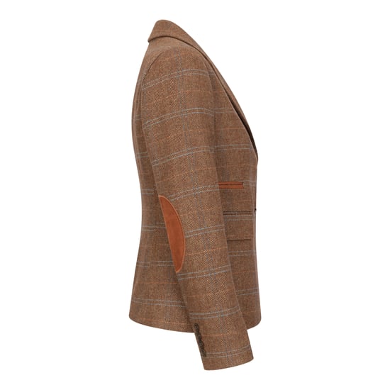 Women's Oak Brown Tailored Fit Tweed Blazer in Herringbone Check - Image 3
