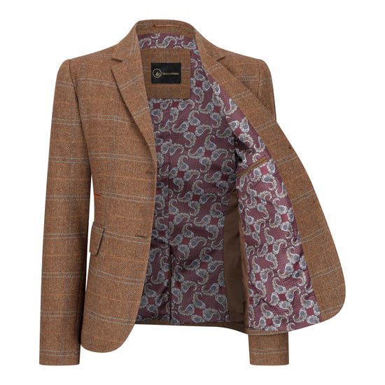 Women's Oak Brown Tailored Fit Tweed Blazer in Herringbone Check - Image 6
