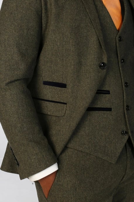 Heren olijfgroene wolmix tweed formele blazer - Image 3