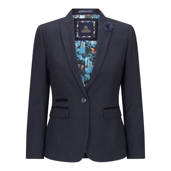Dames getailleerde tweed marineblauwe geruite blazer wollen jas - Image 1