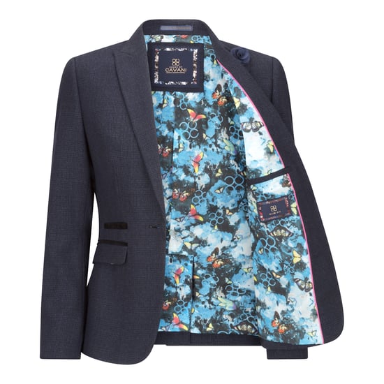 Dames getailleerde tweed marineblauwe geruite blazer wollen jas - Image 3