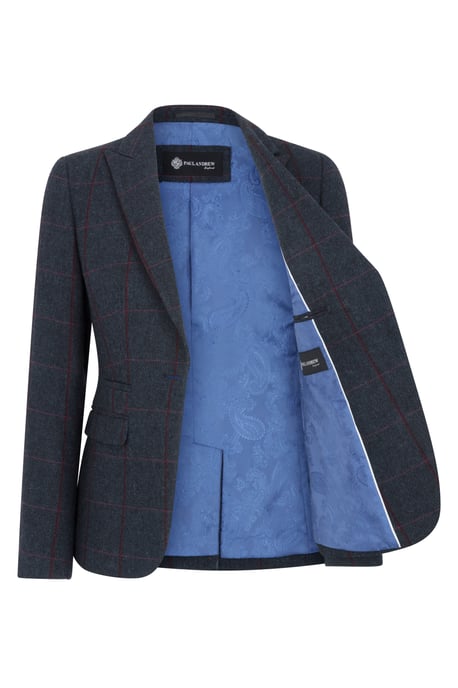 Women's Navy Tweed Tailored Fit Formal Blazer - Image 3