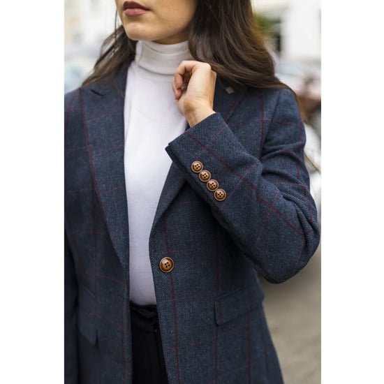 Women's Navy Tweed Tailored Fit Formal Blazer - Image 6