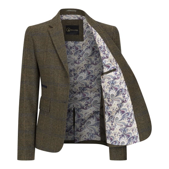 Dames olijfgroene tweedblazer met visgraatmotief - Image 3