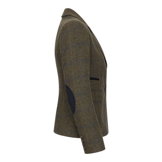 Dames olijfgroene tweedblazer met visgraatmotief - Image 5