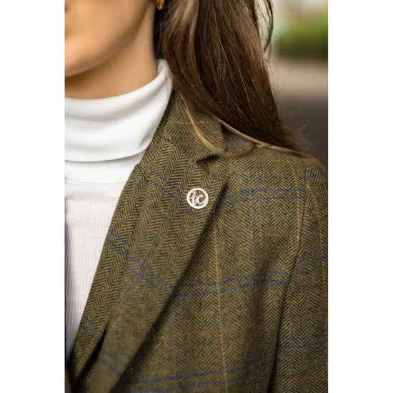 Dames olijfgroene tweedblazer met visgraatmotief - Image 6