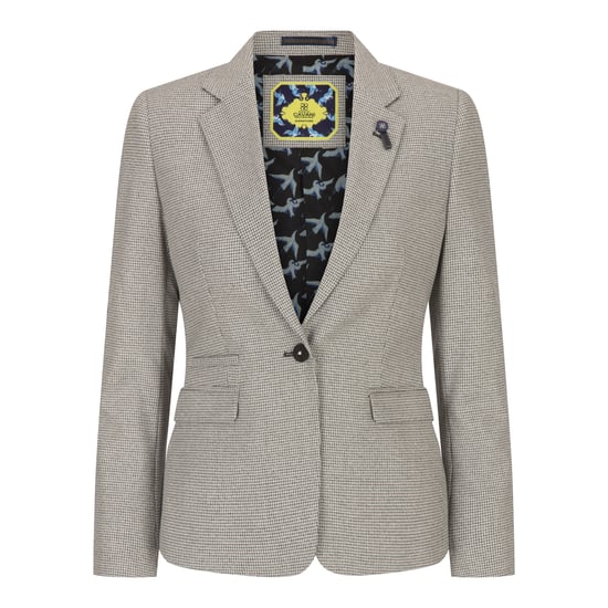 Beige tweed getailleerde wolmix blazer voor dames - Image 1