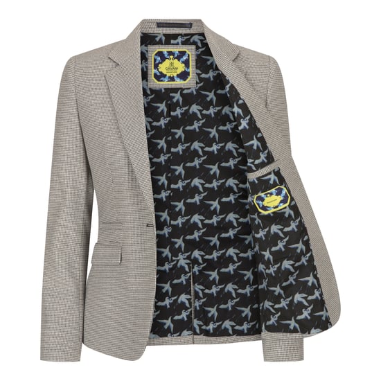 Beige tweed getailleerde wolmix blazer voor dames - Image 3