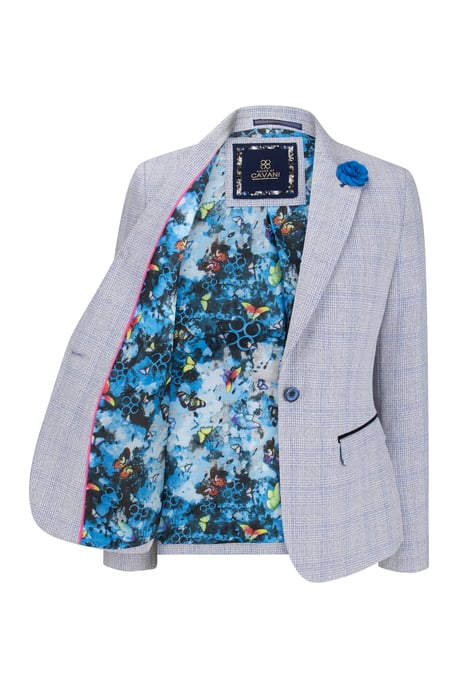 Dames blauw geruite blazer van wolmix met visgraatmotief en tweedmotief - Image 2