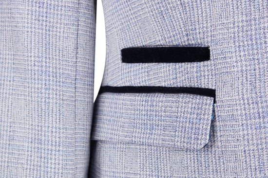 Dames blauw geruite blazer van wolmix met visgraatmotief en tweedmotief - Image 4