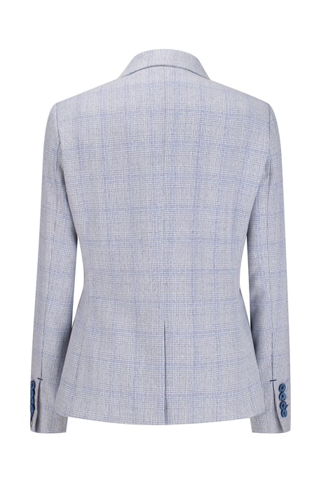 Dames blauw geruite blazer van wolmix met visgraatmotief en tweedmotief - Image 5