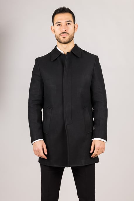 Men's Wool Blend Classic Collar Black Overcoat - Image 1