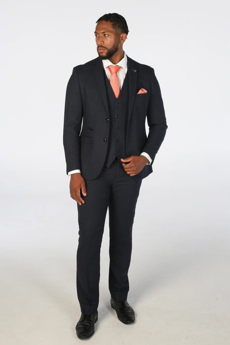 Men's Navy Blue Wool Blend Tweed Formal Trousers - Image 2