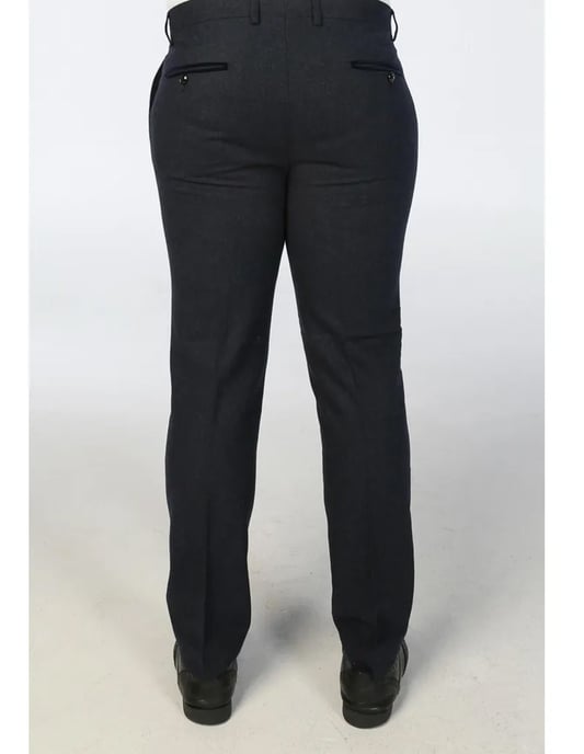 Men's Navy Blue Wool Blend Tweed Formal Trousers - Image 3
