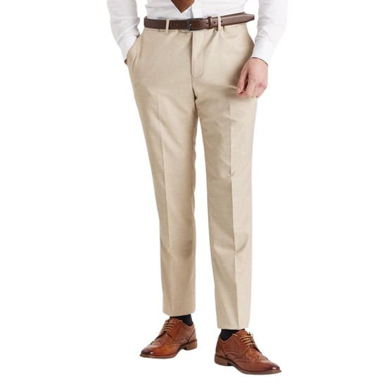 Men's Beige Lightweight Summer Wedding Party Trouser - Image 1