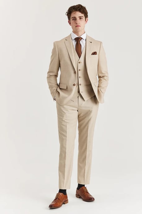 Men's Beige Lightweight Summer Wedding Party Trouser - Image 2
