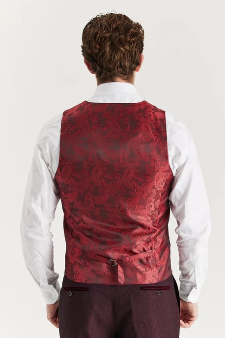 Men's Wine Suit Waistcoat Prince Of Wales Formal Waistcoat - Image 3