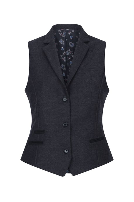 Womens Black Herringbone Check Tweed Waistcoat Wool Blend Vest - Image 1