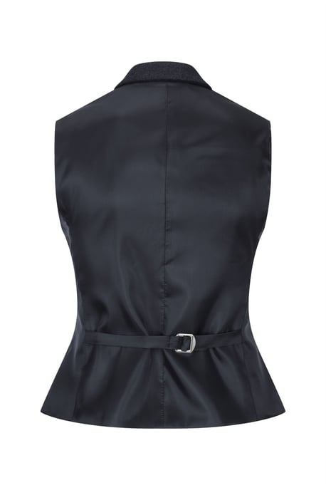 Dames zwart visgraat tweed gilet wolmix vest - Image 3