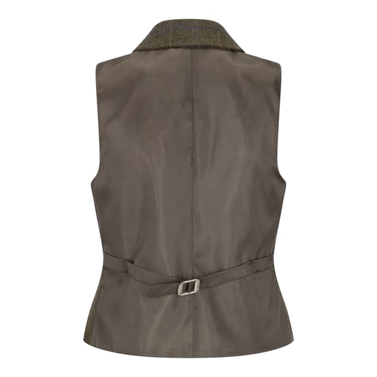 Women's Olive Tailored Fit Tweed Waistcoat in Herringbone Check - Image 4